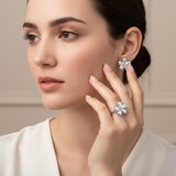 Mayfer, Juego de Aretes y Anillo en Forma de Flor con Cristal Austríaco Mayfer, Juego de Aretes y Anillo en Forma de Flor con Cristal Austríaco