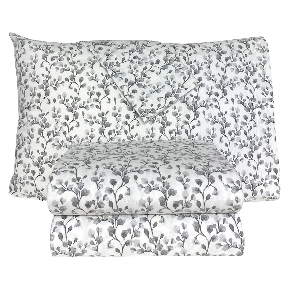 Flannel From Portugal, Juego de Sábanas de Franela, Tamaño Queen 4 Piezas, Vines Gray