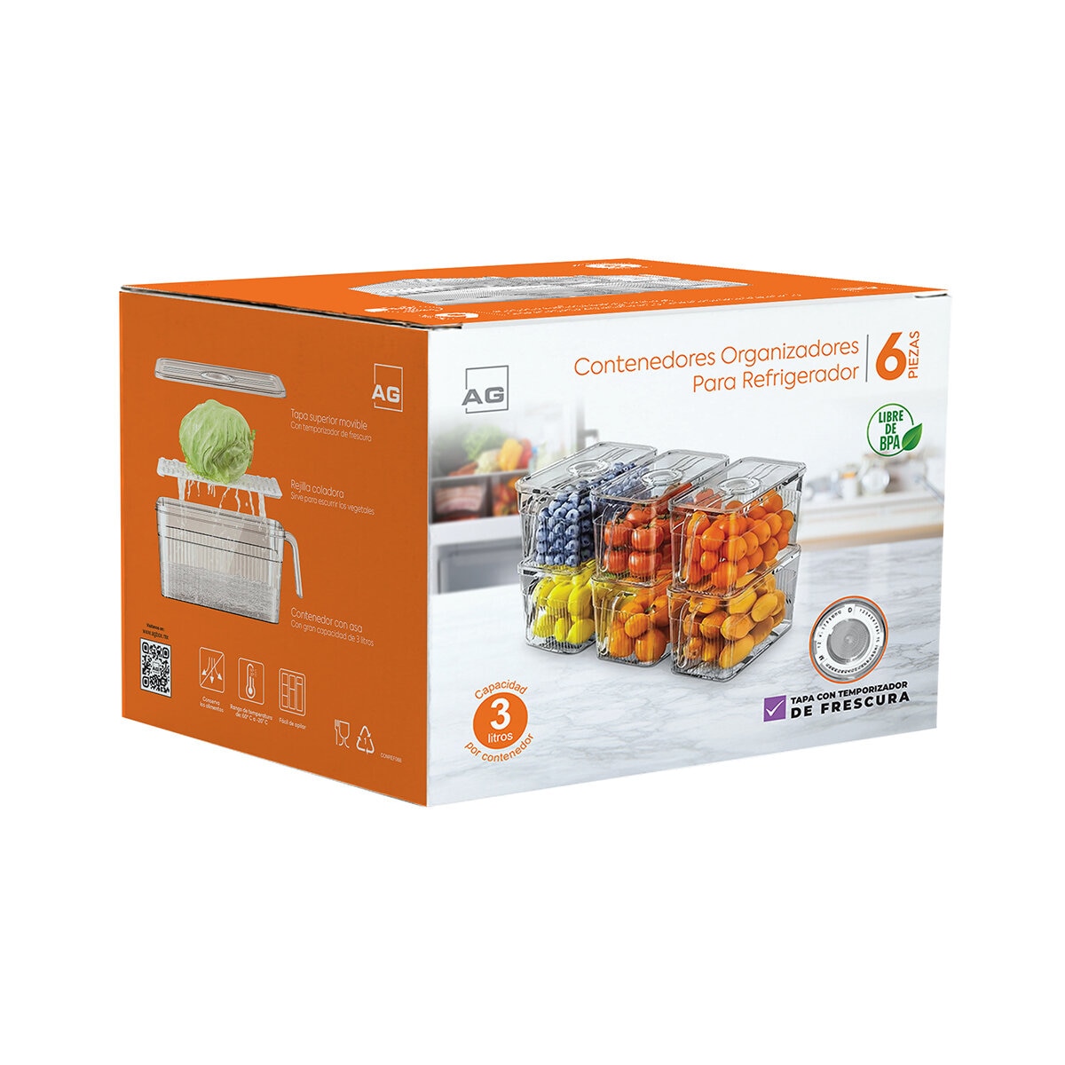 AG Box, Organizador para Refrigerador, 6 Piezas