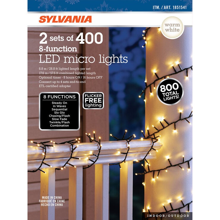 Sylvania Serie Navideña de 400 Luces LED, 2 Piezas