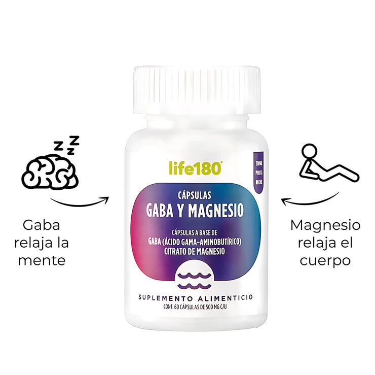 Life 180 GABA + Citrato de Magnesio 2 Frascos de 60 Cápsulas c/u