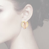 Aretes, Arracadas de Triple Fila, Oro Tres Tonos 14K