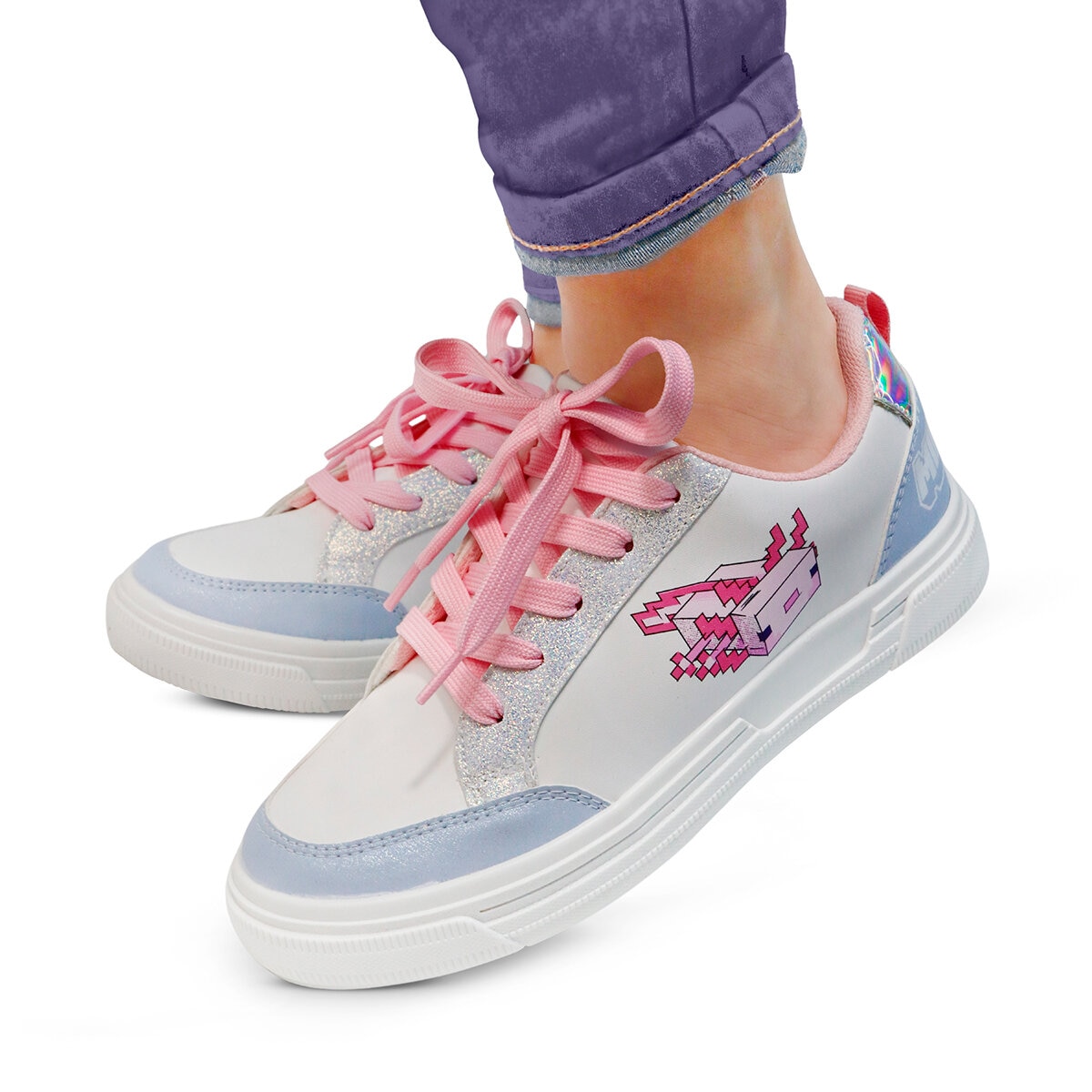 Minecraft, Tenis Color Blanco-Rosa para NIña, Varias Tallas