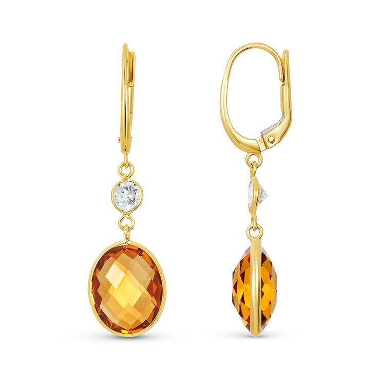 Aretes de Citrino y Topacio, Oro Amarillo 14K