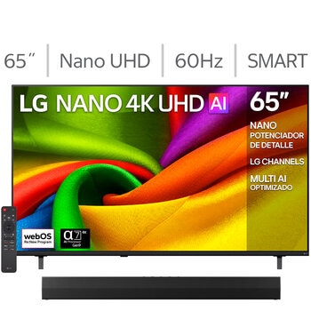 LG Pantalla 65" Nano UHD 4K Smart TV + Barra de Sonido LG Pantalla 65" Nano UHD 4K Smart TV + Barra de Sonido