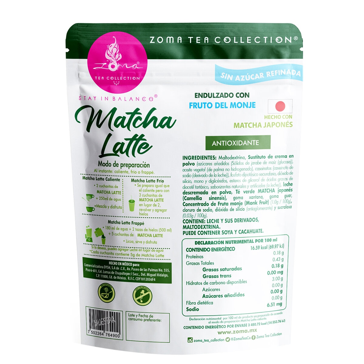 Polvo para preparar té verde Zoma Tea Collection matcha latte 200