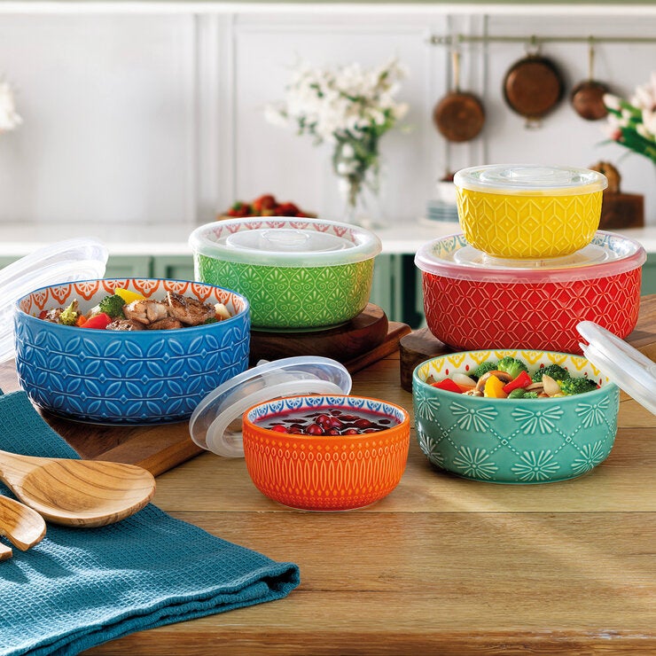 Signature Housewares Incorporated, Tazones de Cerámica con Tapa, 12 piezas Signature Housewares Incorporated, Tazones de Cerámica con Tapa, 12 piezas