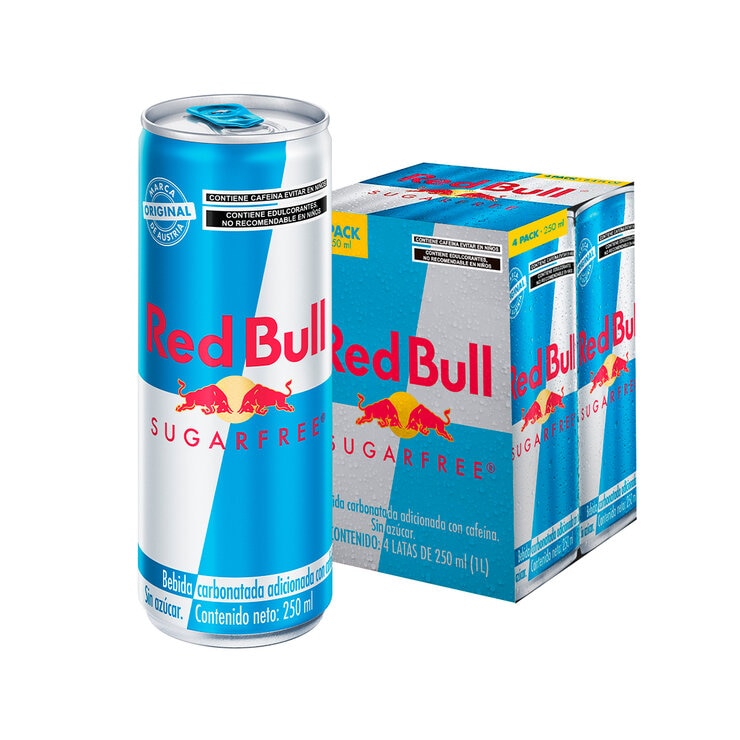 Red Bull Bebida Energética Libre de Azúcar 4 pzas de 250 ml