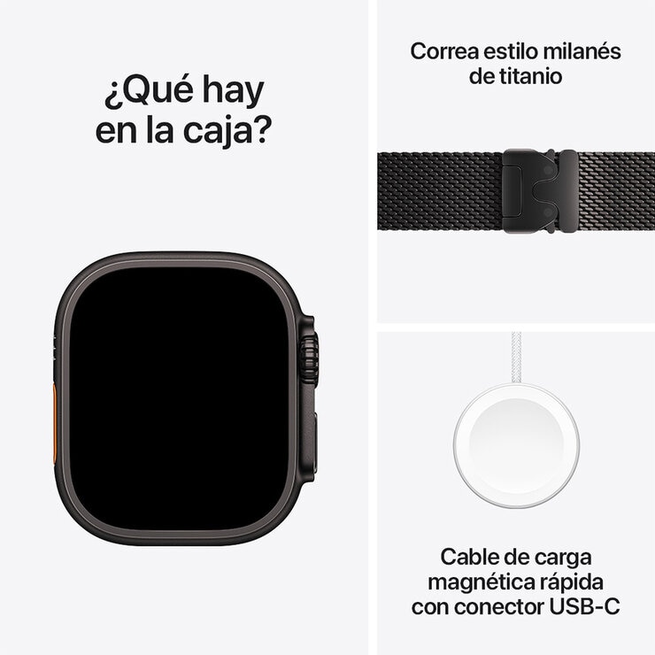 Apple Watch Ultra 3 (GPS + Celular) 49mm Titanio Negro + Correa Milanese Negro - Talla M