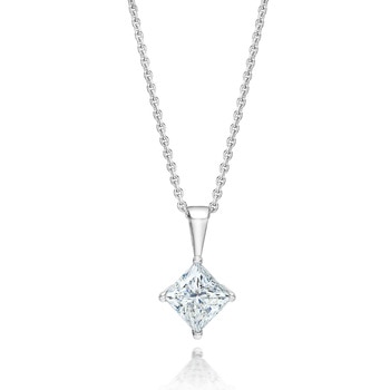 1.00ctw, Collar de Diamante Solitario, Corte Princesa, Platino