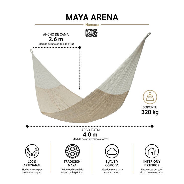 Arte Mayab, Hamaca Artesanal Modelo Maya Arena, Color Beige Arte Mayab, Hamaca Artesanal Modelo Maya Arena, Color Beige