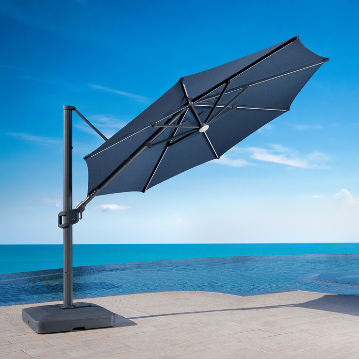 SunVilla, Sombrilla Redonda de 3.5m con Luz LED, Azul SunVilla, Sombrilla Redonda de 3.5m con Luz LED, Azul