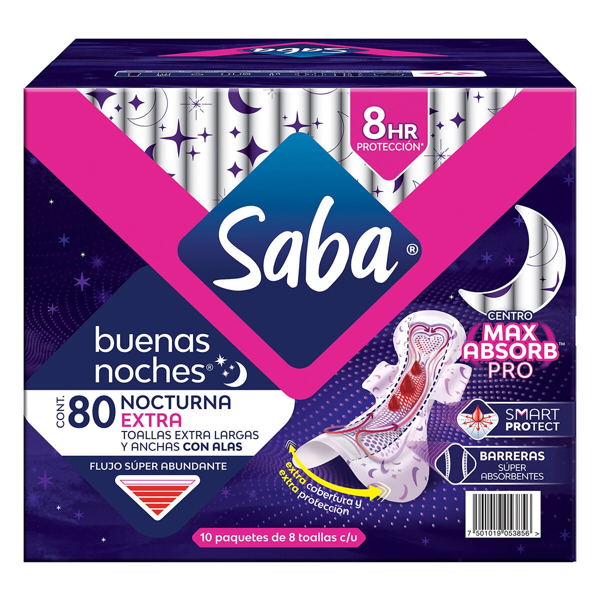 Saba Buenas Noches Extra Toallas Femeninas 80 Pzas