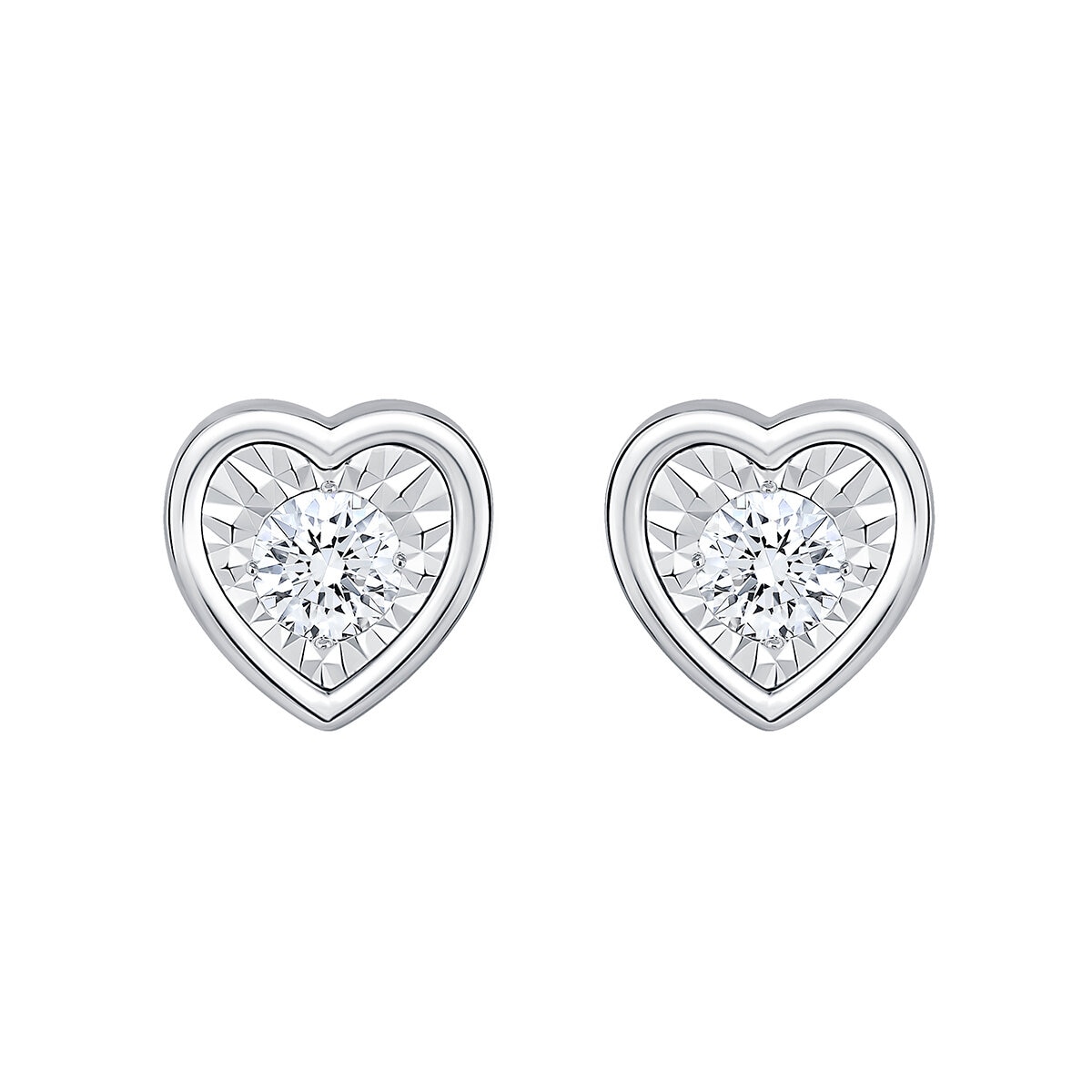 Aretes de Corazon de Diamantes 0.10ctw, Oro Blanco 14K