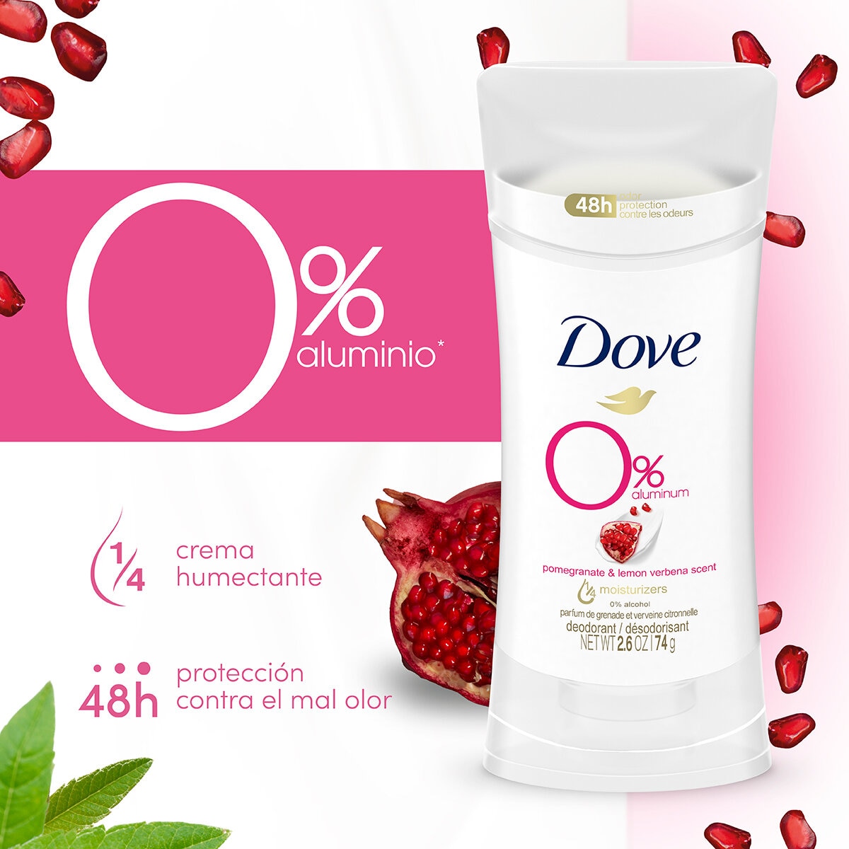 Dove Desodorante en Barra aroma Granada y Verbena 4 pzas de 74 gr