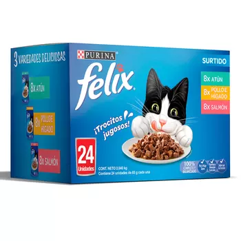 Felix Alimento Húmedo para Gato Surtido 24 pzas de 85 g