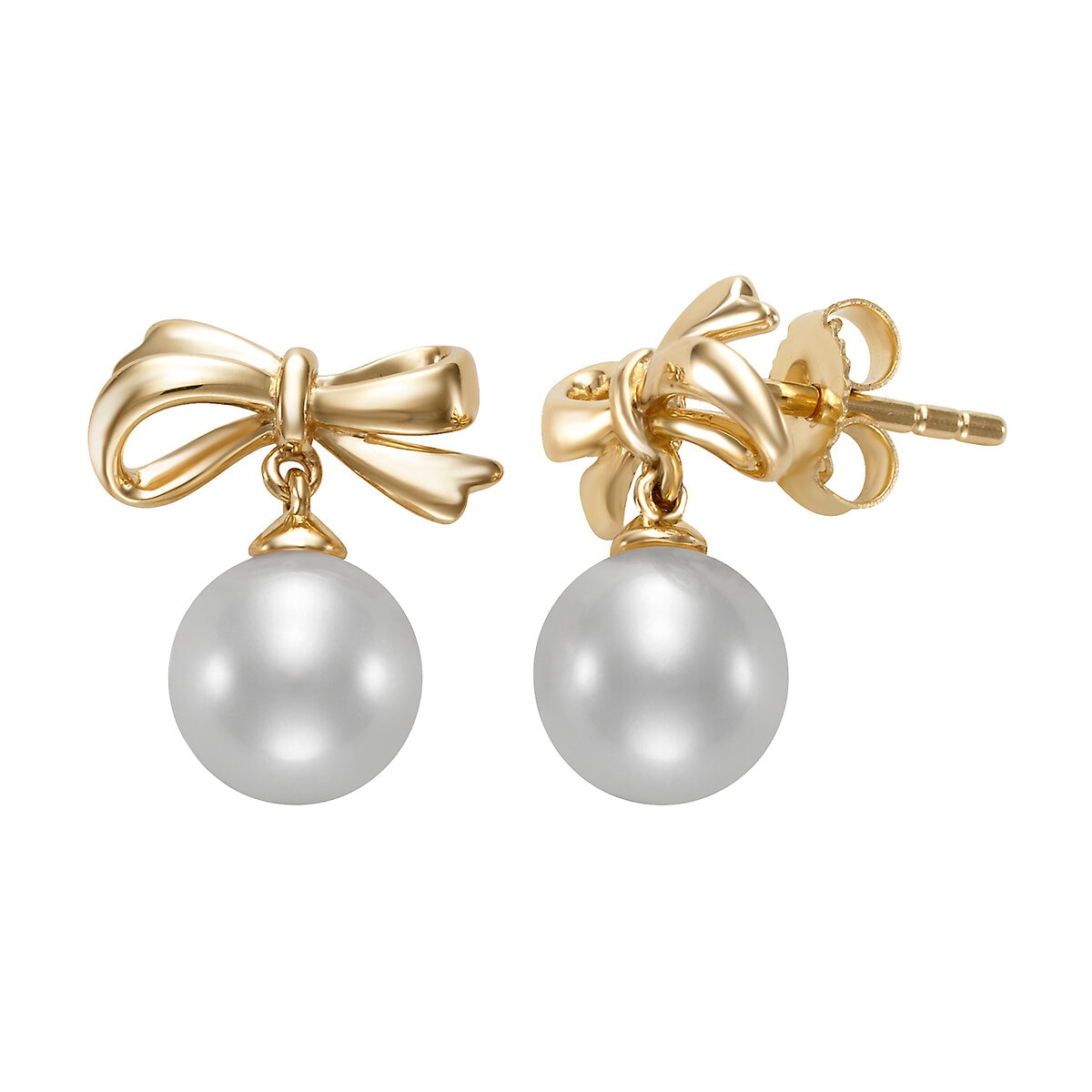 Aretes de Perlas Cultivadas Agua Dulce, 6.5-7.0mm, Oro Amarillo de 14K
