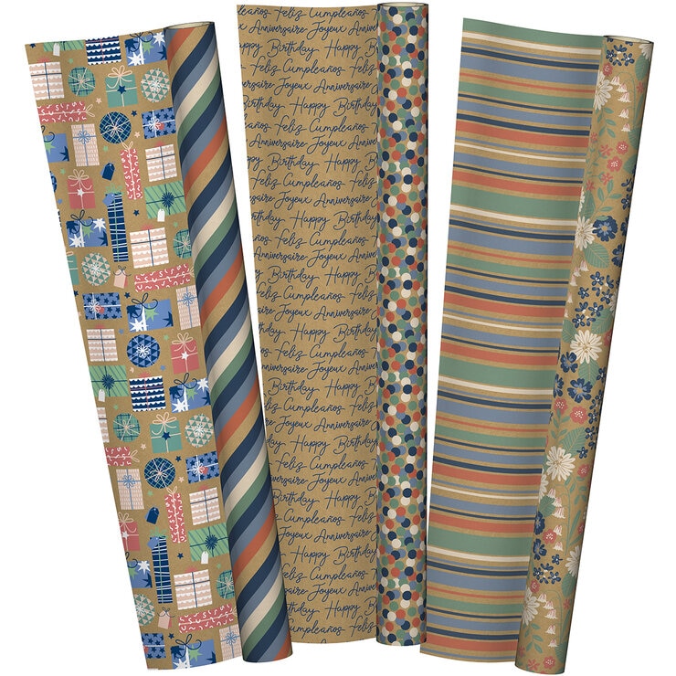 KS Papel Para Envolver Doble vista Primavera, Kraft Azul y Naranja