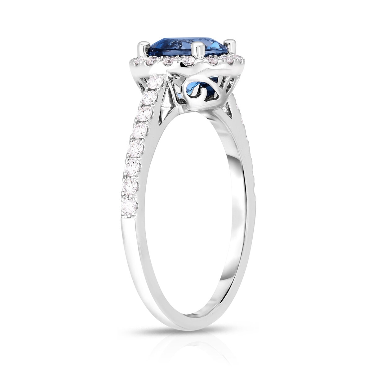 Anillo, Topacio Azul y Diamantes 0.35ctw, Oro Blanco de 14K