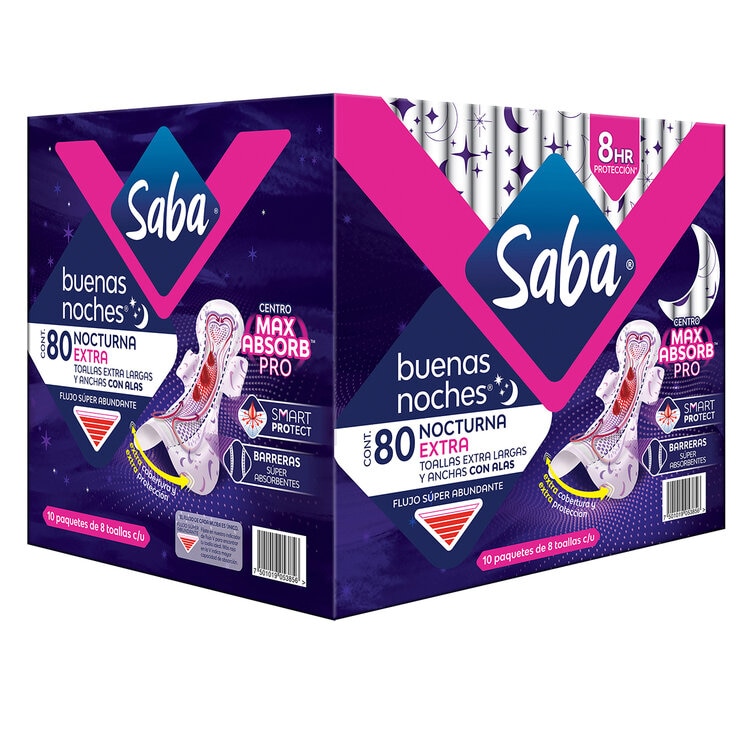 Saba Buenas Noches Extra Toallas Femeninas 80 Pzas