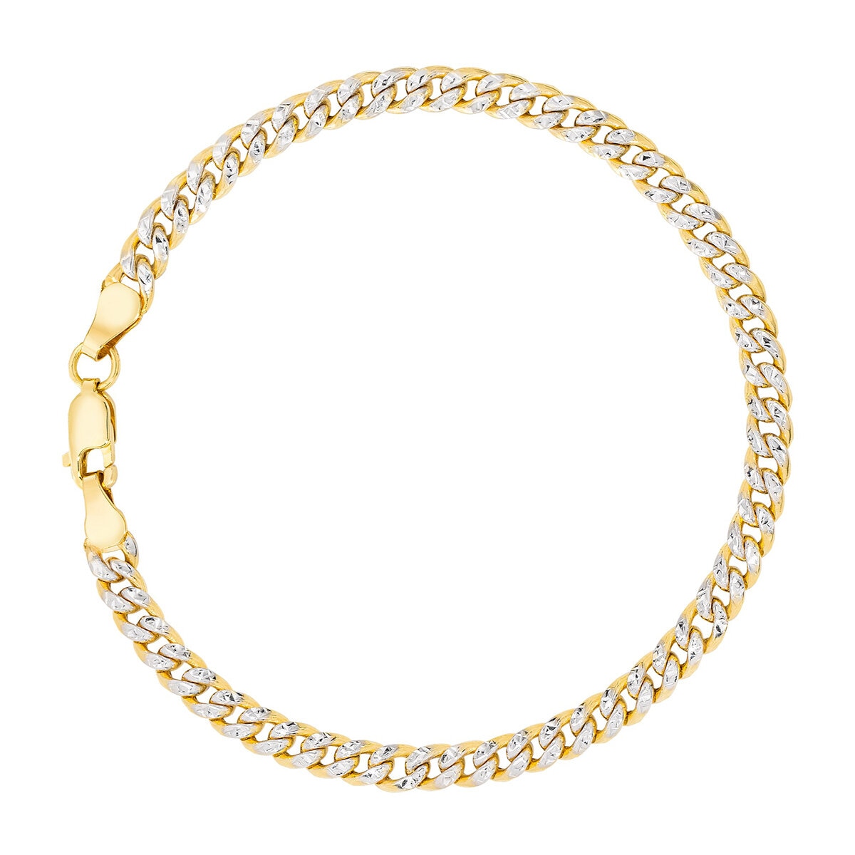 Pulsera, Eslabon Cubano, Oro Dos Tonos 14K, 21.59cm
