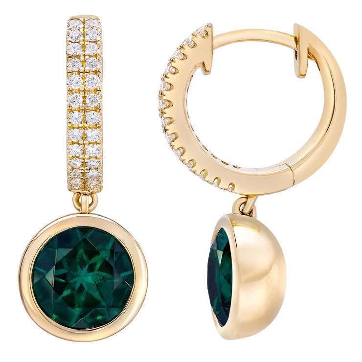 Aretes de Esmeralda Creada con Diamantes 0.19ctw, Oro Amarillo de 14K Aretes de Esmeralda Creada con Diamantes 0.19ctw, Oro Amarillo de 14K