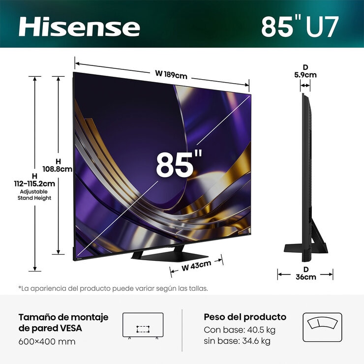 Hisense Pantalla 85" Miniled 4K Google TV Hisense Pantalla 85" Miniled 4K Google TV