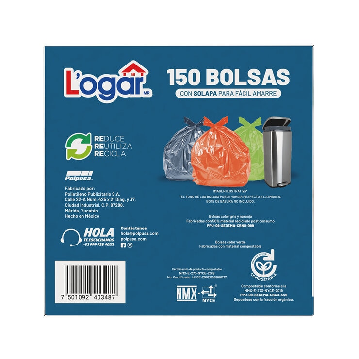 Logar Bolsas para Basura 150 pzas de 49 l Logar Bolsas para Basura 150 pzas de 49 l