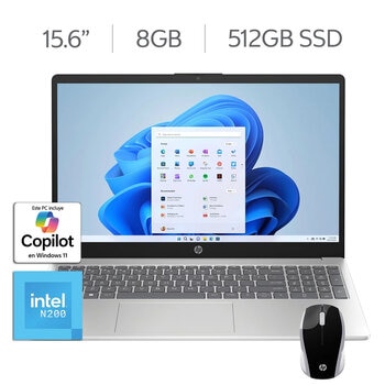 HP 15-fd0037la Laptop 15.6" HD Intel N200 8GB 512GB + HP 200 Mouse