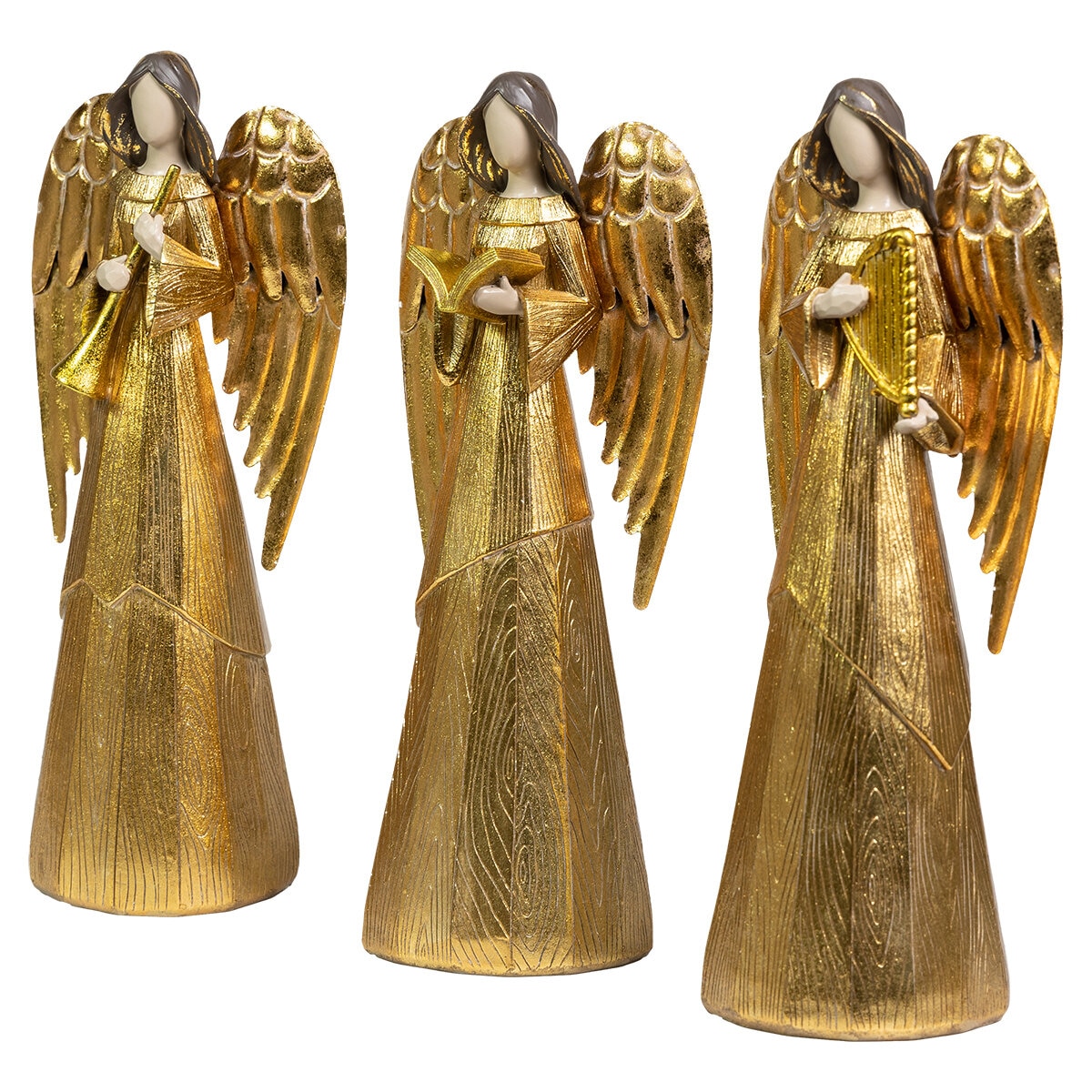 Ángeles de Resina con Alas de Metal 3 Piezas