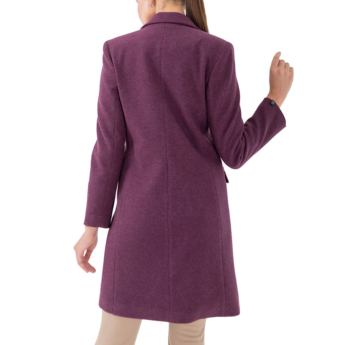 Shyla, Abrigo de Corte Clásico con Bolsas Estilizadas para Dama, Color Vino, Varias Tallas
