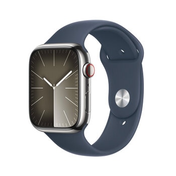 Apple Watch S9 (GPS+Cellular) Caja de acero inoxidable plata 45mm con correa deportiva azul tempestad