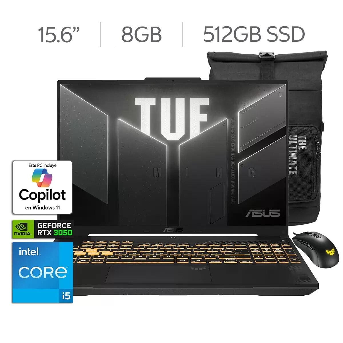 ASUS TUF Gaming F16 Laptop 15.6" Full HD Intel Core i5 8GB 512GB SSD + Mochila + Mouse