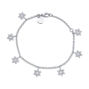 0.42ctw, Brazalete con Estrellas de David de Diamantes, Oro Blanco de 14kt