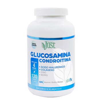 Just Glucosamina, Condroitina, Ácido Hialurónico, Colágeno, Zinc y Boro Frasco con 120 Cápsulas