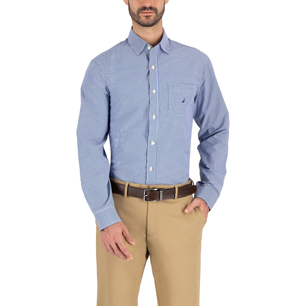 Nautica Camisa para Caballero Azul cuadros Mediana