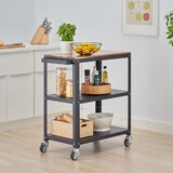 Trinity Carrito de Metal para Cocina de 3 Niveles con Superficie de Madera de Acacia