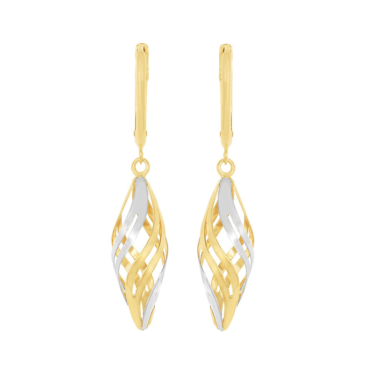 Aretes Colgantes, Oro Dos Tonos 14K