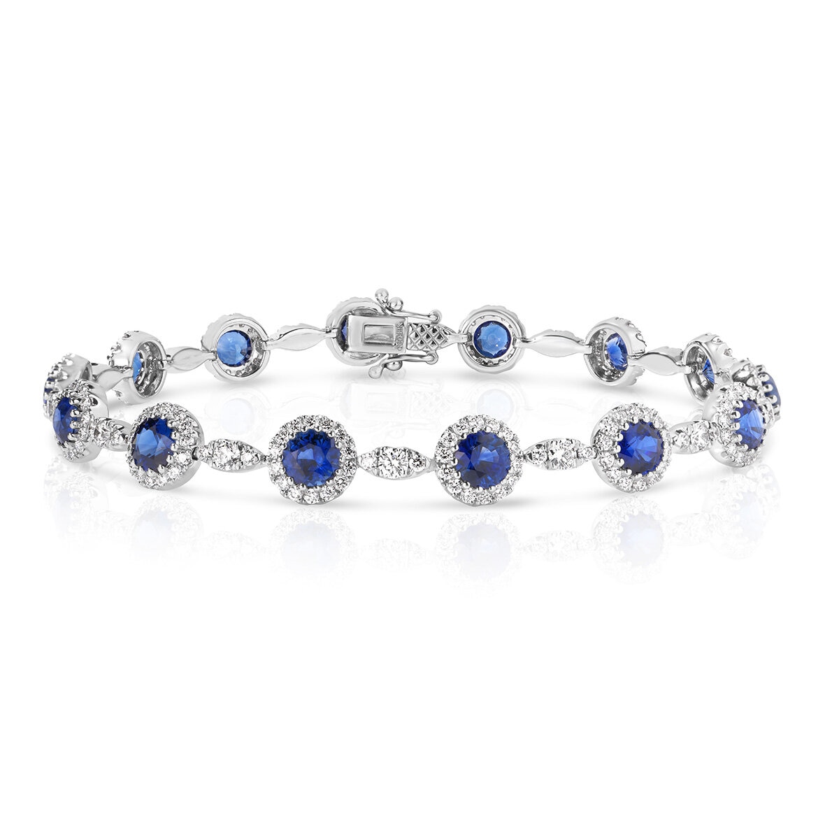 Brazalete de Zafiro Azul con Diamantes 2.18ctw, Oro Blanco 14K Brazalete de Zafiro Azul con Diamantes 2.18ctw, Oro Blanco 14K