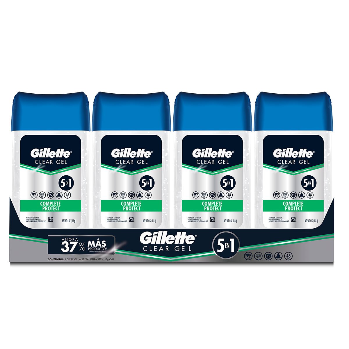 Gillete Clear Gel antitranspirante y desodorante 5 en 1 (4 piezas
