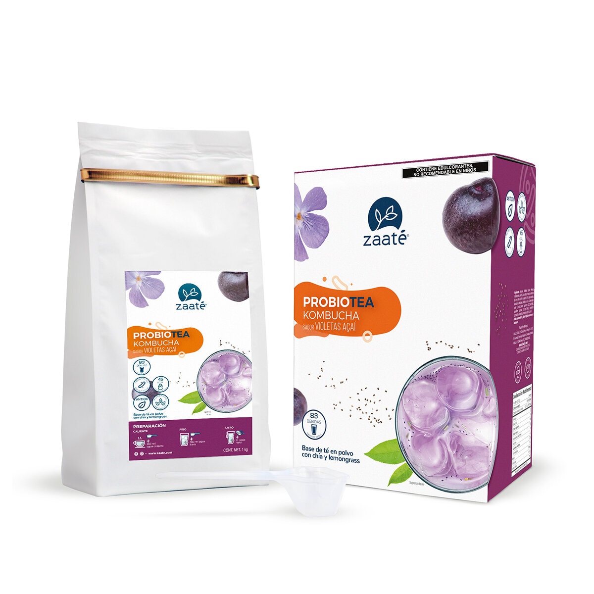 Zaaté Té Verde Kombucha Sabor Violetas Açai y Chía 1 kg