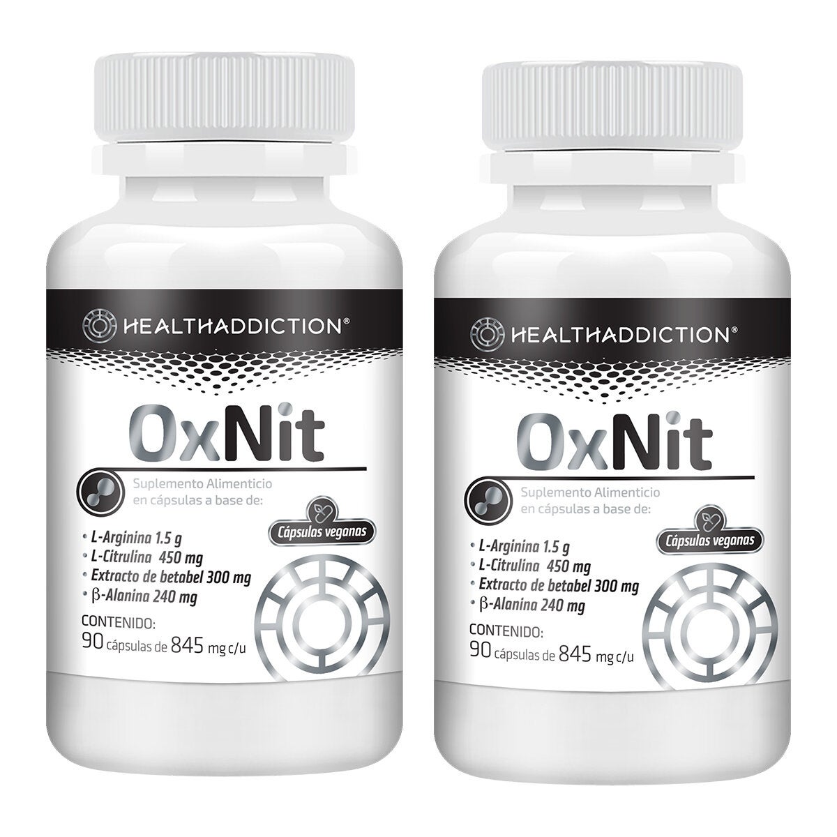 HealthAddiction OxNit Óxido Nítrico 2 Frascos de 90 Cápsulas c/u