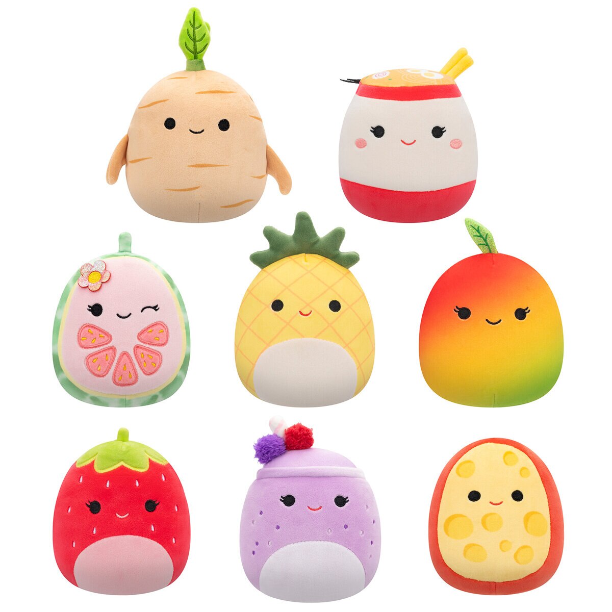 Squishmallows Set de 8 Muñecos de Peluche de 12.7cm- Colección Comida