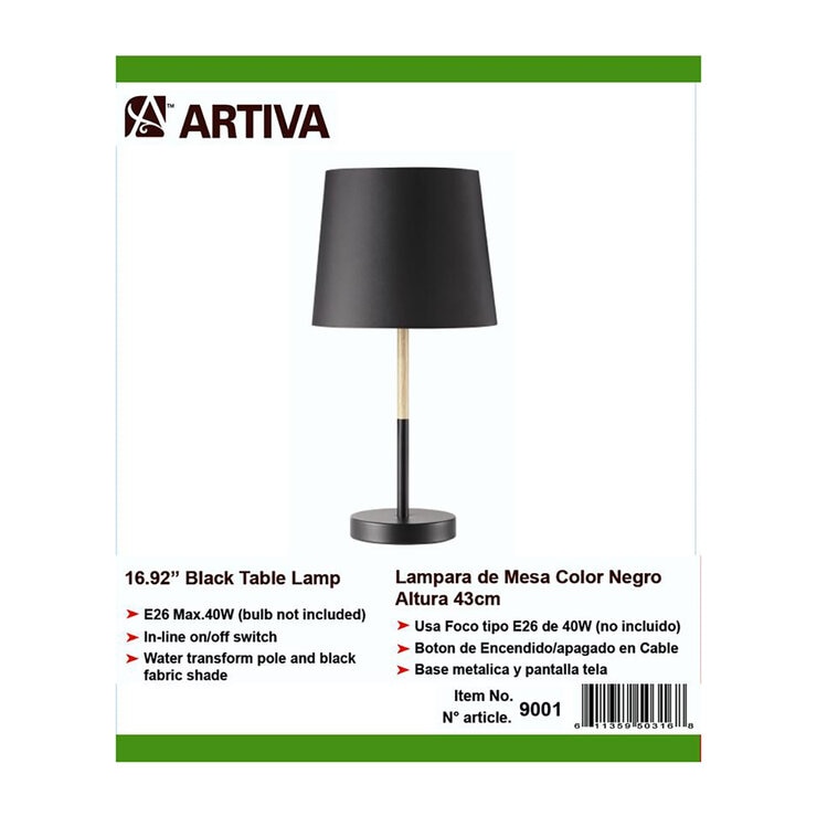 Artiva, Lámpara de Mesa, Base de Metal, Pantalla Negra