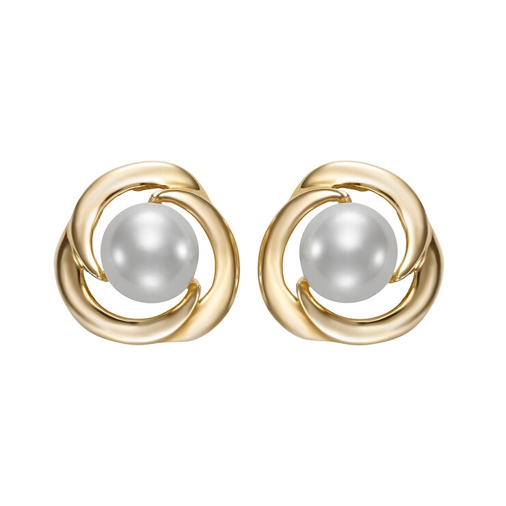 Aretes de Perlas Cultivadas, 7-7.5mm, de Oro Amarillo de 14K