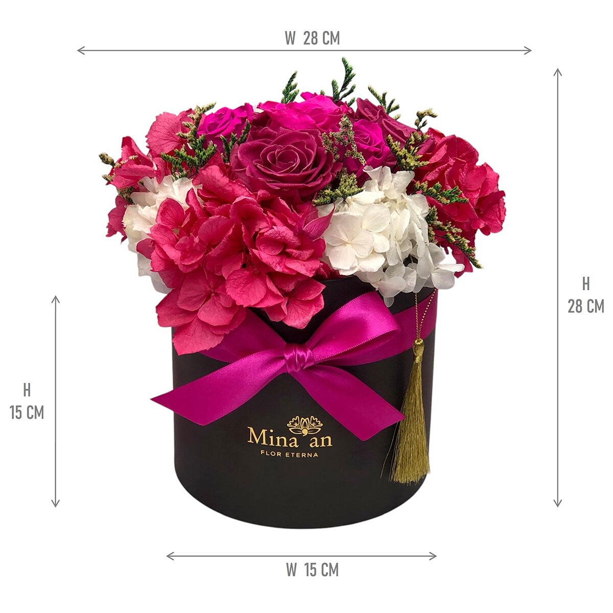 Mina'an Flor Eterna, Bouquet Mix Fiusha Caja Negra, Duración 6 Meses