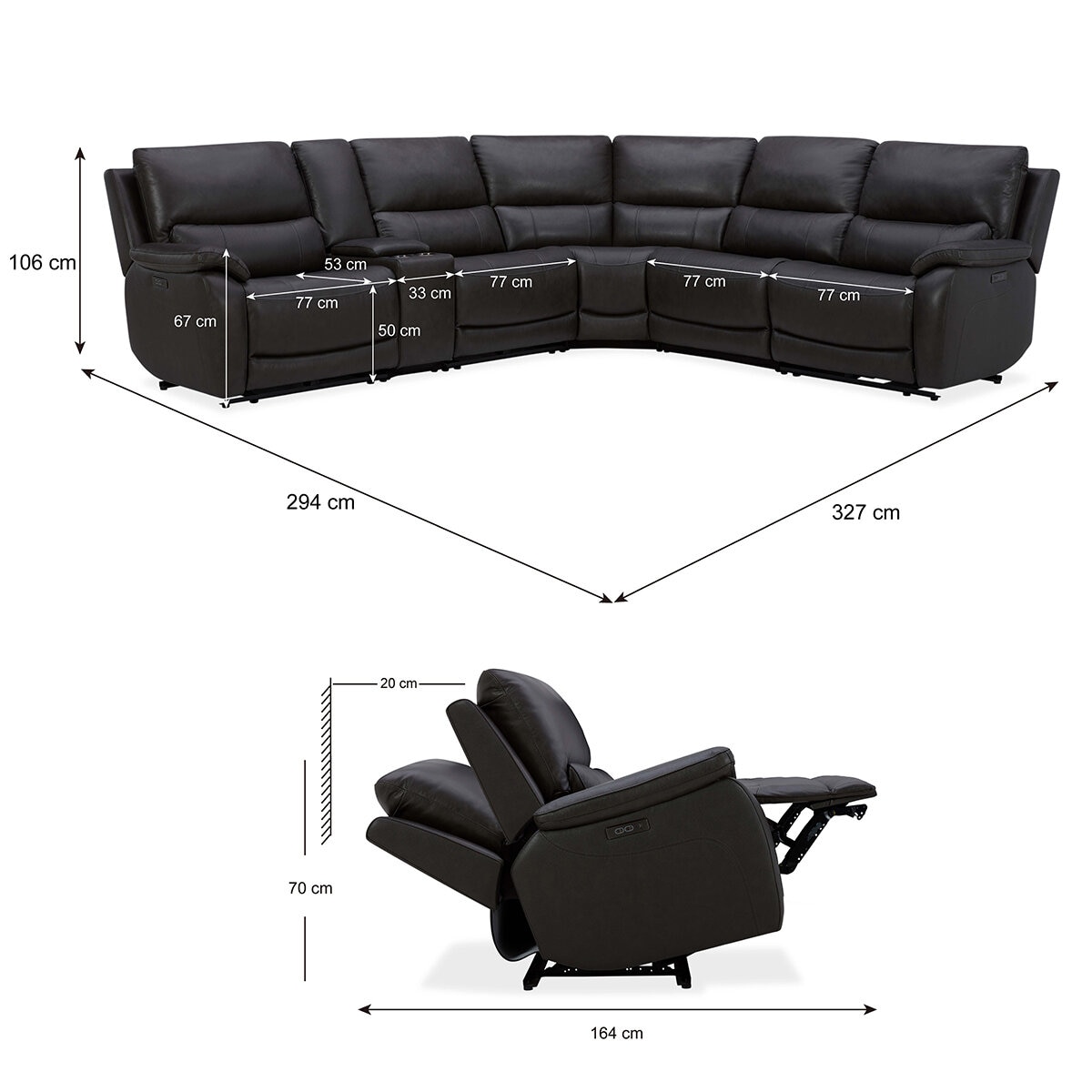 GilmanCreek Furniture, Sofá Seccional Reclinable de Piel con Sistema Eléctrico y Cabeceras Eléctricas