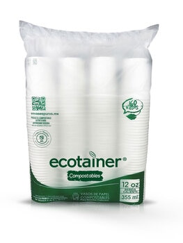 Ecotainer Vasos Compostables 160 pzas de 355 ml