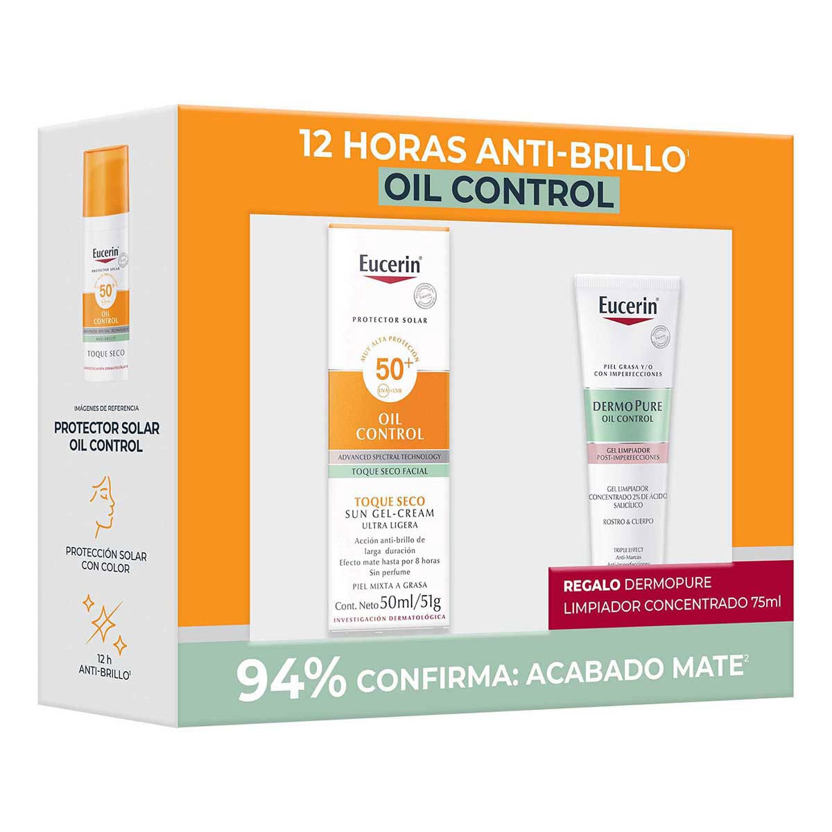 Kit Eucerin Protector Solar Facial Oil Control 50 ml + Gel Limpiador Dermopure 75 ml