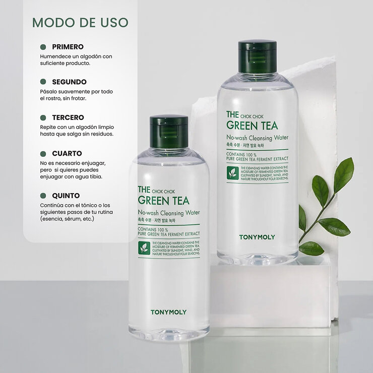 Agua Limpiadora Facial de Té Verde, Tony Moly, 2 piezas